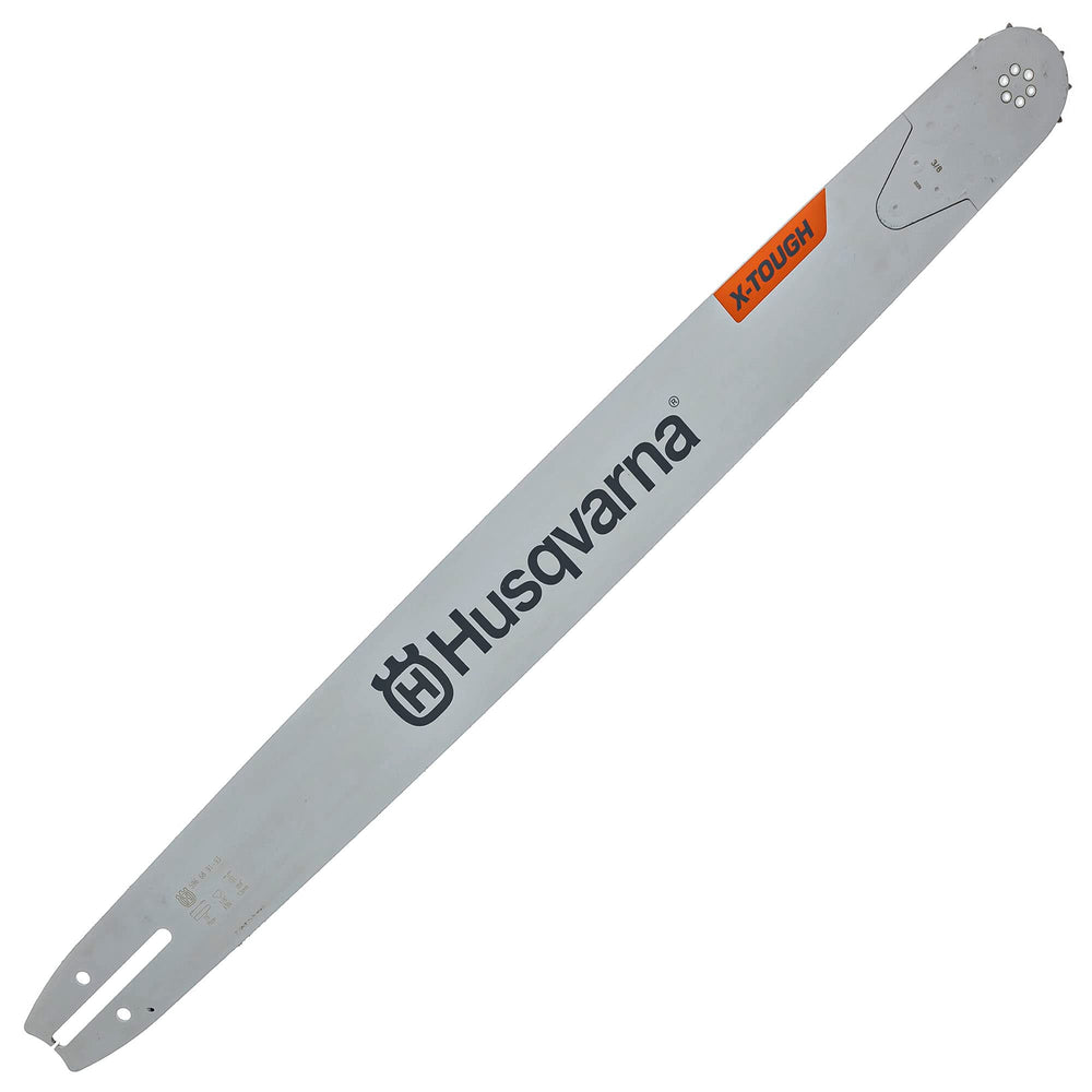 Husqvarna guide bar front packaging showing model and OEM label for correct fit