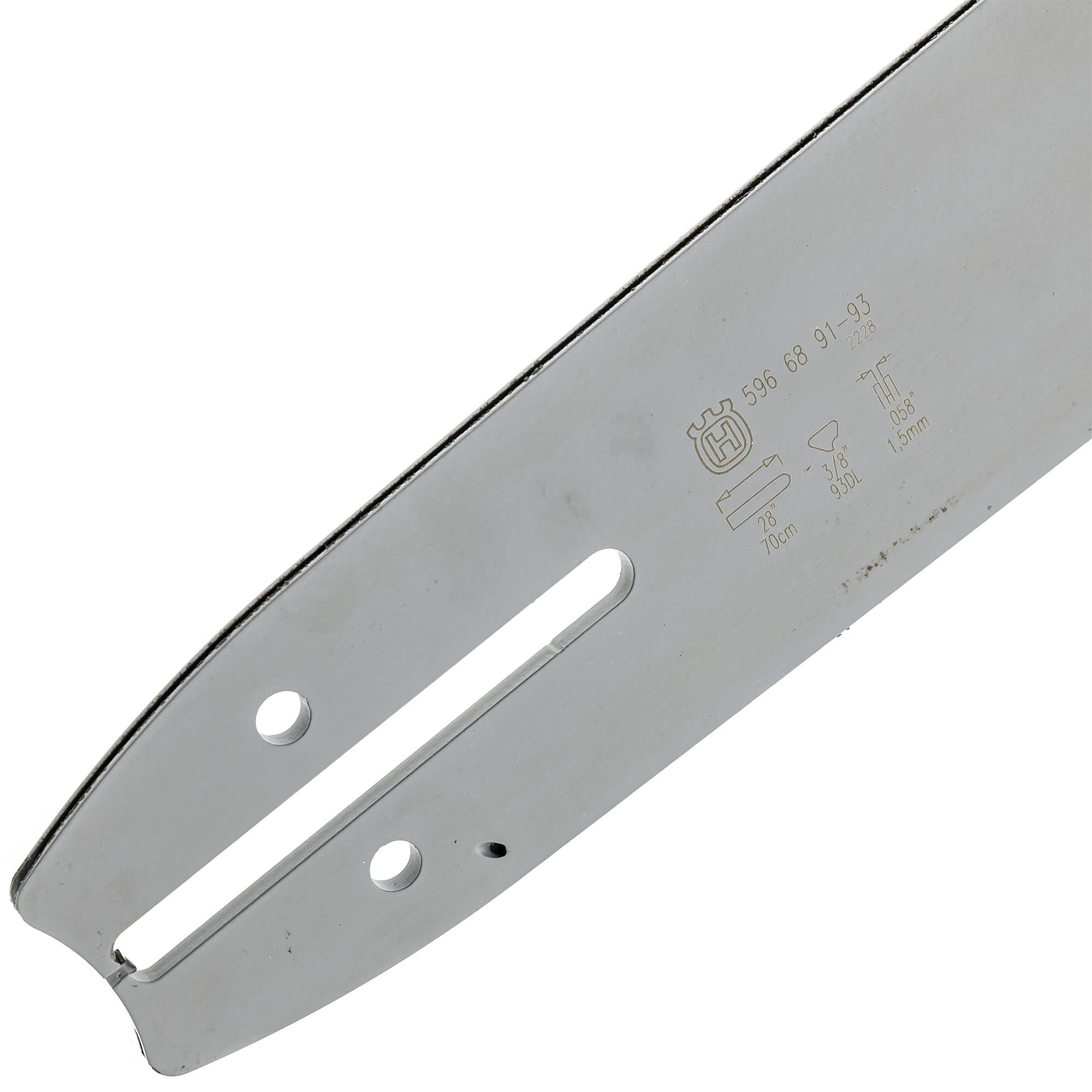 Husqvarna side profile showing 28-inch length and exact rail alignment