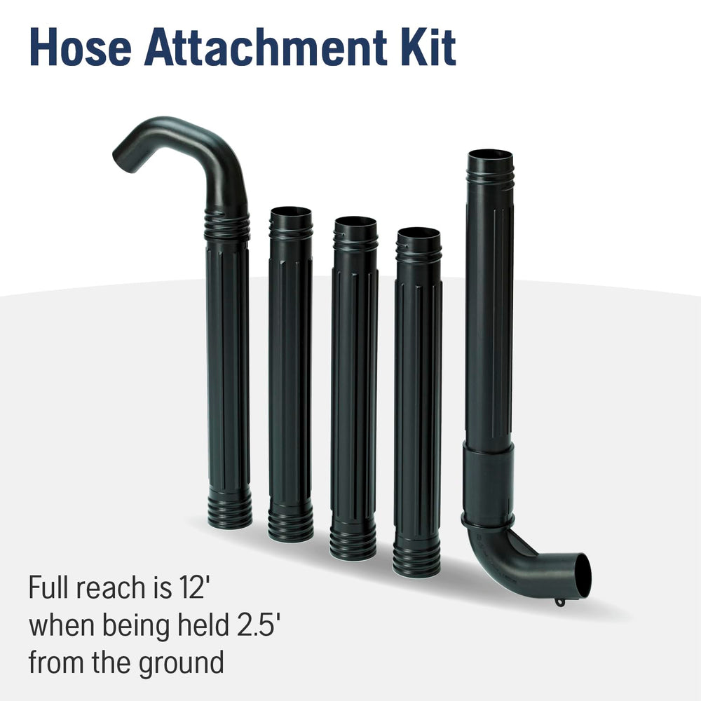 Husqvarna gutter attachment in use reaching rooftop gutter from ground, improves safety and reach