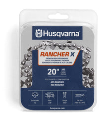 Husqvarna H‑80 front packaging showing 20 inch chain and model information benefits easy replacement