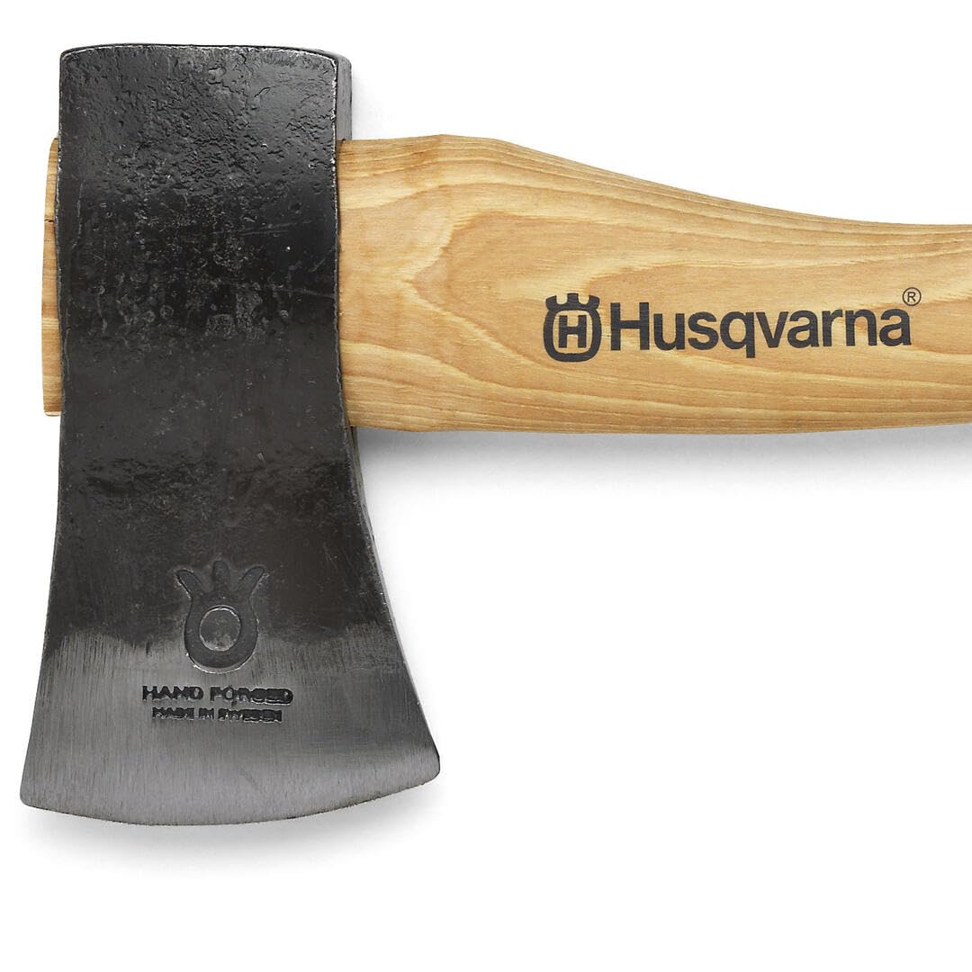 Husqvarna hatchet steel head close-up highlighting forged bevel and durable edge