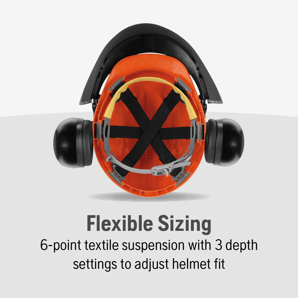 Husqvarna detailed earmuff image showing adjustable comfort and 24 dB reduction