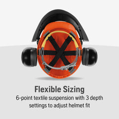 Husqvarna detailed earmuff image showing adjustable comfort and 24 dB reduction
