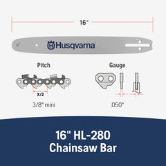 Husqvarna HL280 close-up of laminated bar groove for reduced wear