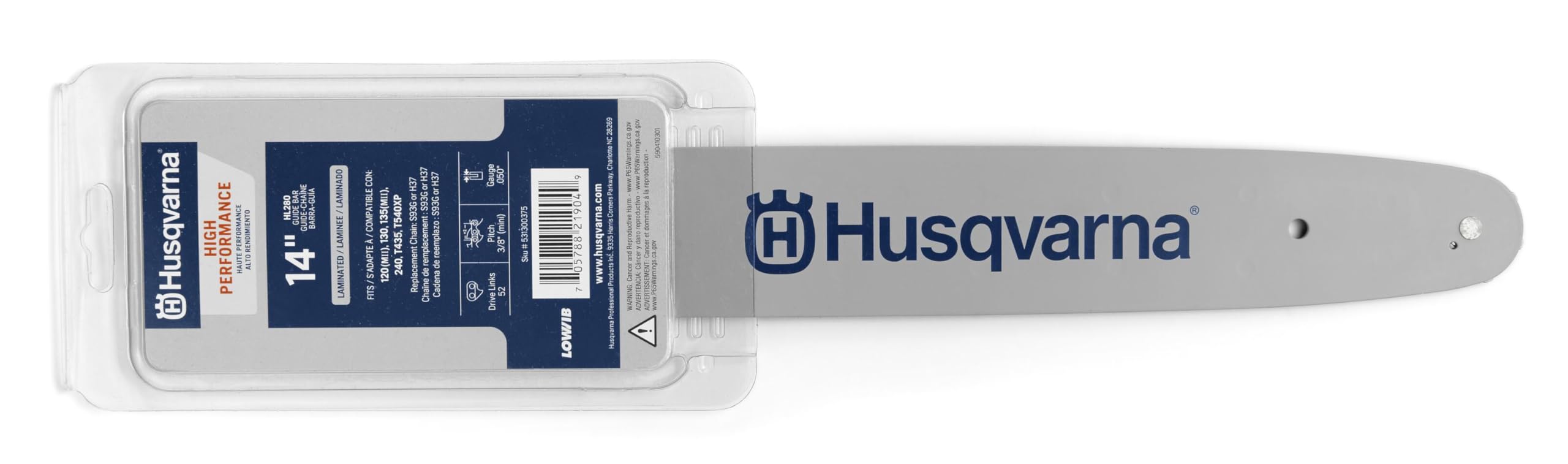 Husqvarna HL280 front view showing bar length and laminated finish for durability