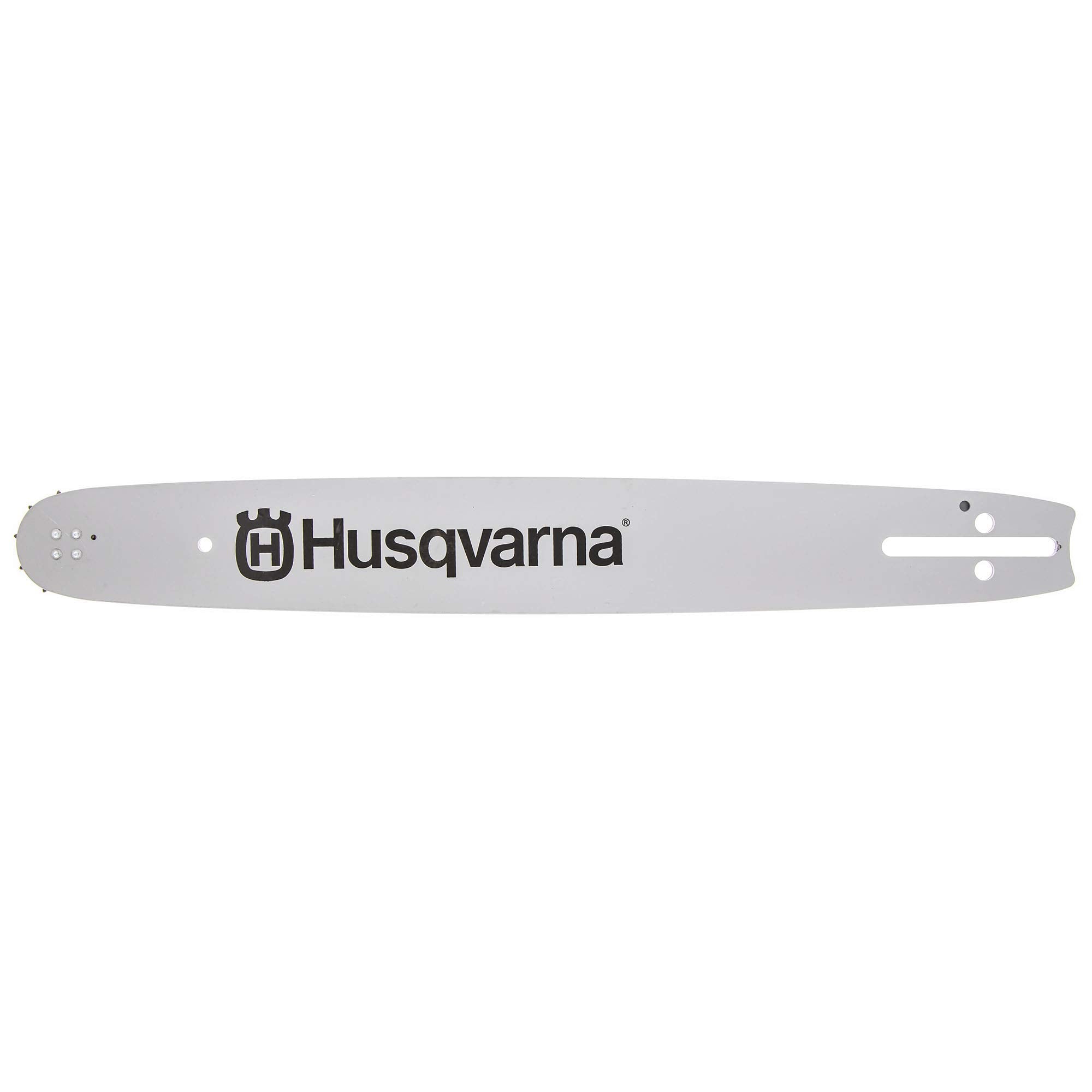 Husqvarna bar rail close-up showing laminated finish and hardened edge for durability