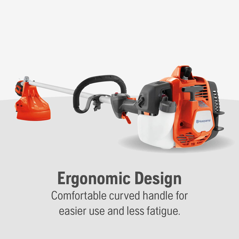 Husqvarna in a yard setting demonstrating precise trimming around obstacles