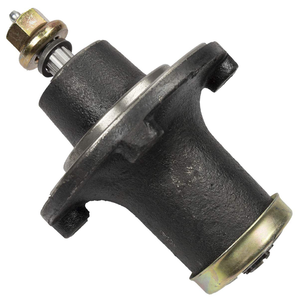 Husqvarna mandrel assembly front view showing cast iron construction and durable design benefit