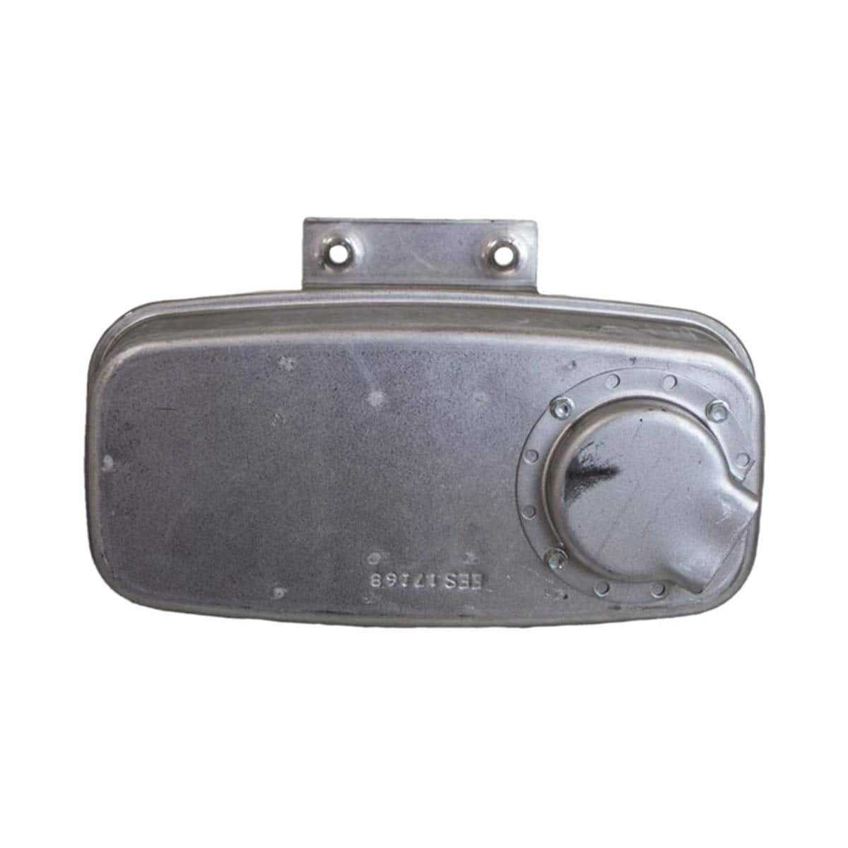 Husqvarna muffler front view showing dual inlet and clean fit for accurate replacement