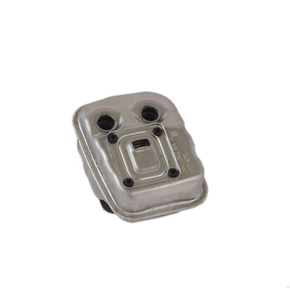 Husqvarna muffler front view showing mounting points and fit for reliable replacement