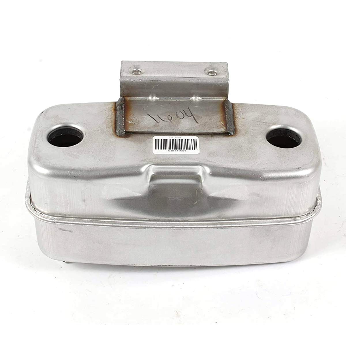 Husqvarna muffler mounting detail close-up highlighting bracket and durable welds