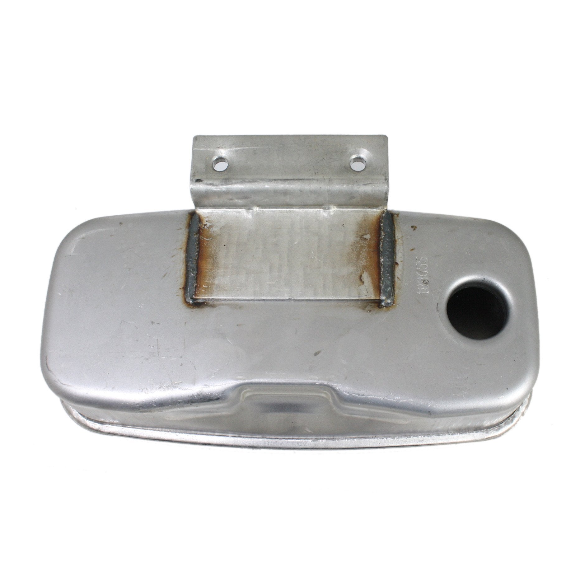 Husqvarna muffler weld closeup highlighting durable materials and finish