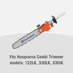 Husqvarna PA310 close-up of X-CUT chain and 10-inch bar showing sharpness and durability