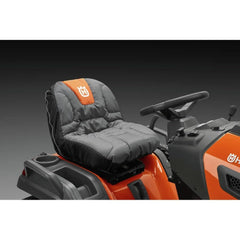Husqvarna rear storage pockets holding tools for convenient on-board access