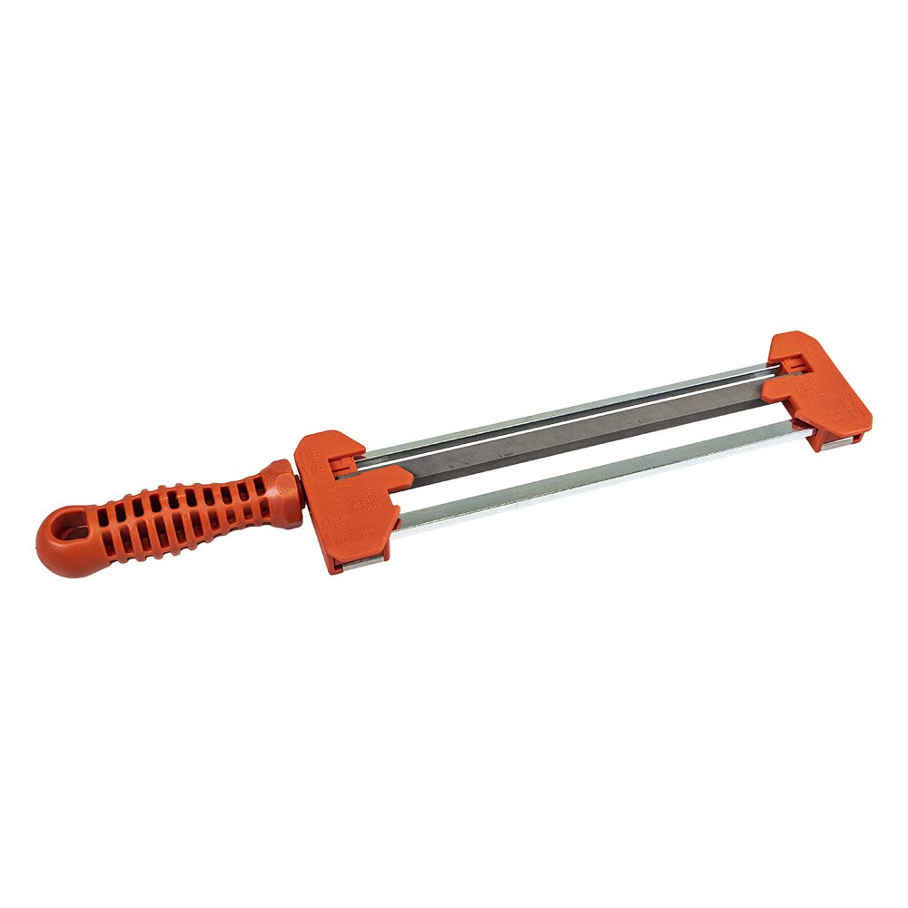 Husqvarna Sharpforce front view showing guide and clamp for accurate filing benefit