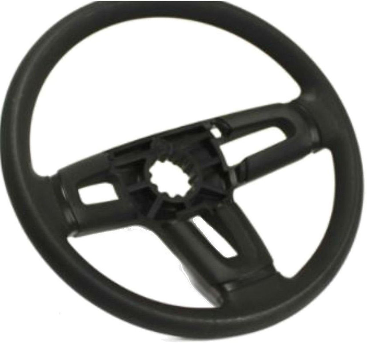 Husqvarna steering wheel hub close-up showing splined interface for secure fit