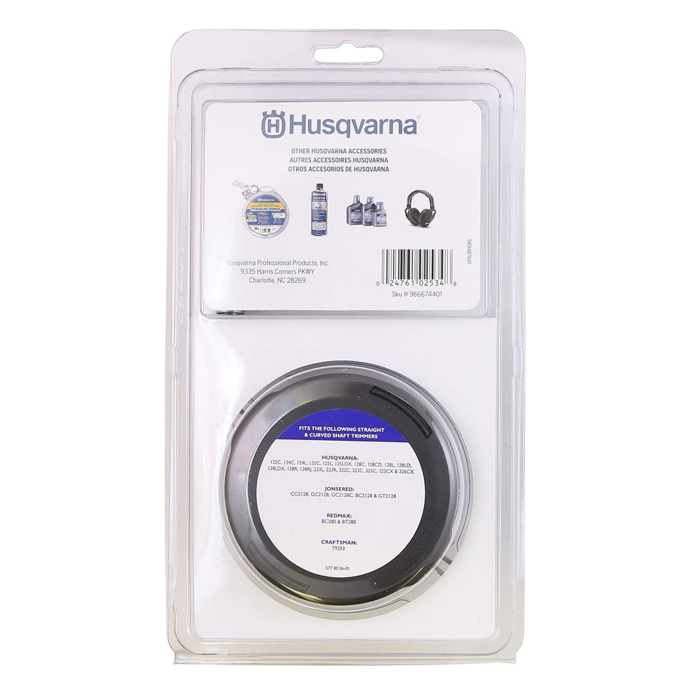 Husqvarna T25 cap and spool closeup showing removable design for simple reloading benefit