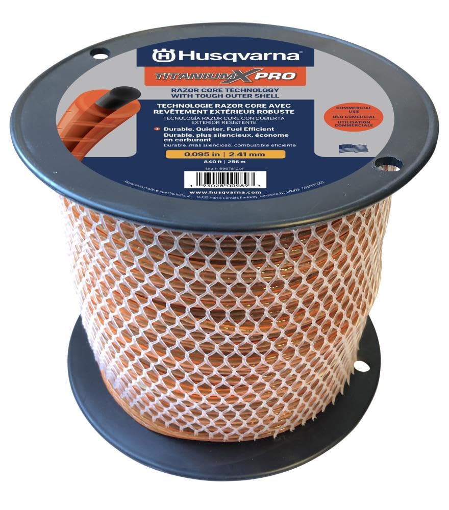Husqvarna front view of titanium xpro 840ft spool showing label and part number