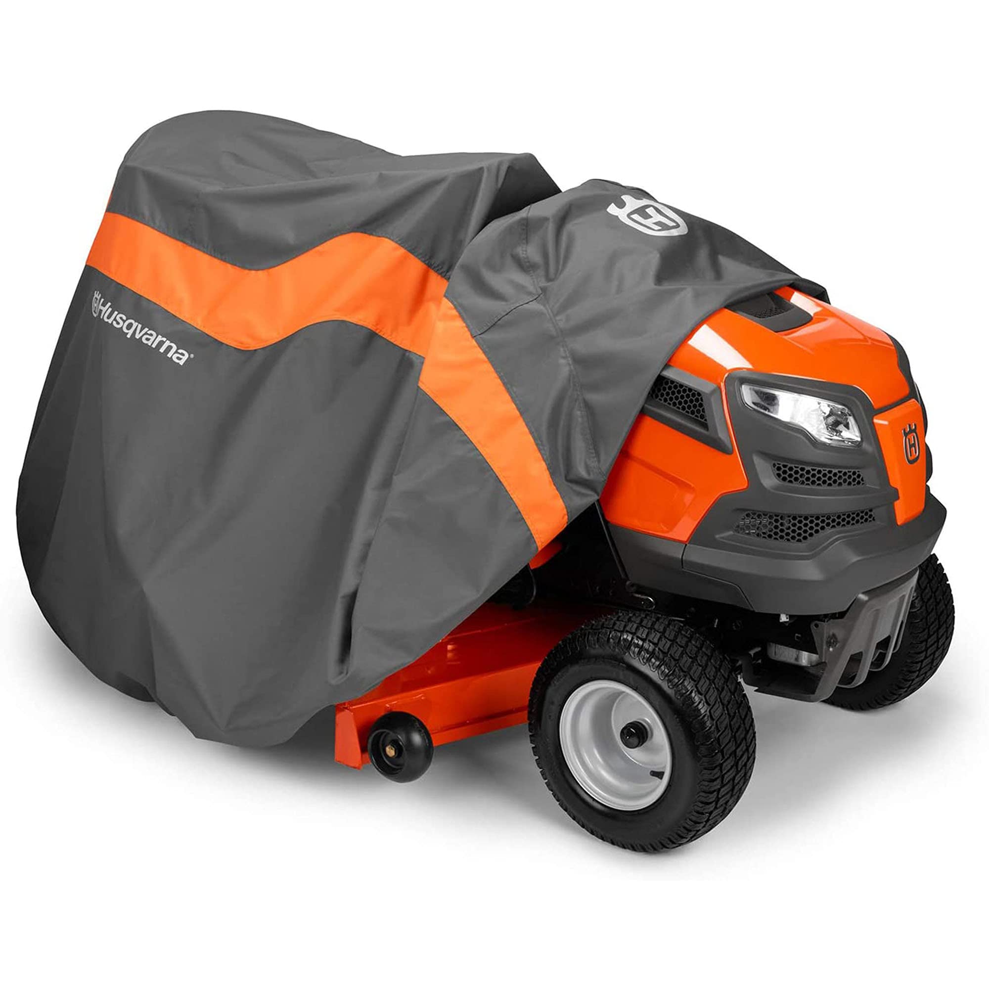 Husqvarna close-up of coated fabric texture, highlights water-resistant protection