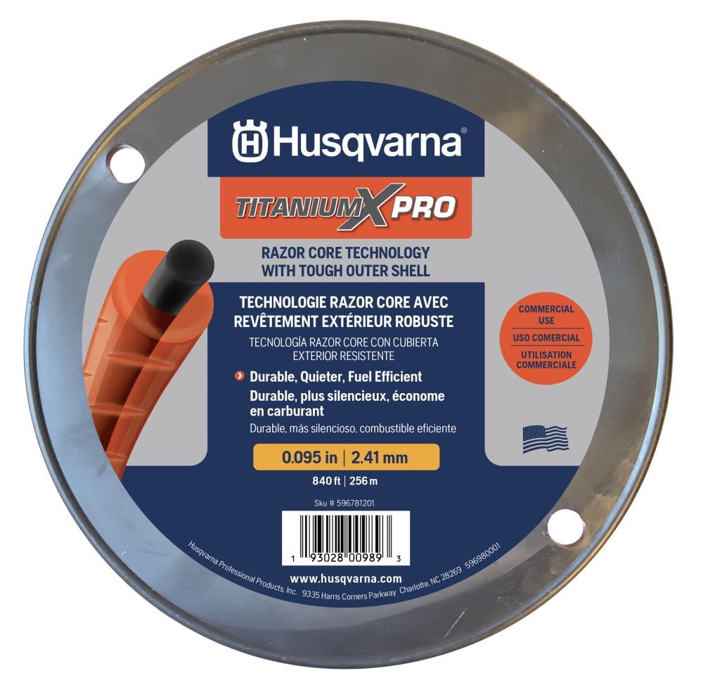Husqvarna close-up of trimmer line texture highlighting durable titanium reinforcement
