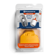 Husqvarna tune up kit front packaging showing all included parts and quick maintenance benefit
