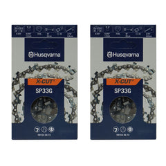 Husqvarna X-Cut front packaging showing two 18-inch chains and part number for fast replacement