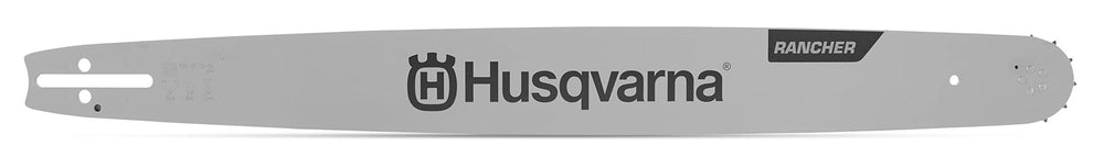 Husqvarna 24-inch X-Force guide bar front view showing full length and mounting benefits