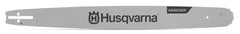 Husqvarna 24-inch X-Force guide bar front view showing full length and mounting benefits