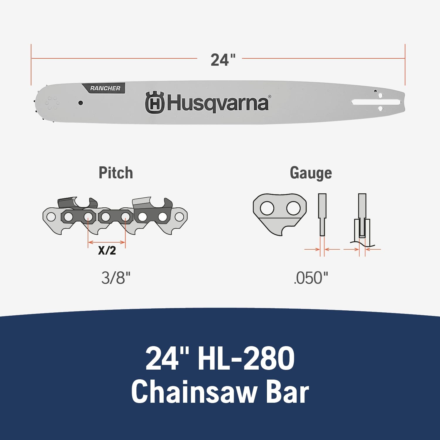 Husqvarna close-up of bar groove and rails highlighting durable fit and chain guidance