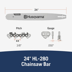 Husqvarna close-up of bar groove and rails highlighting durable fit and chain guidance