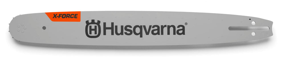 Husqvarna X-Force bar mounted on compatible chainsaw demonstrating correct fit