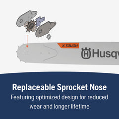 Husqvarna X-Tough mounted on a chainsaw demonstrating professional compatibility