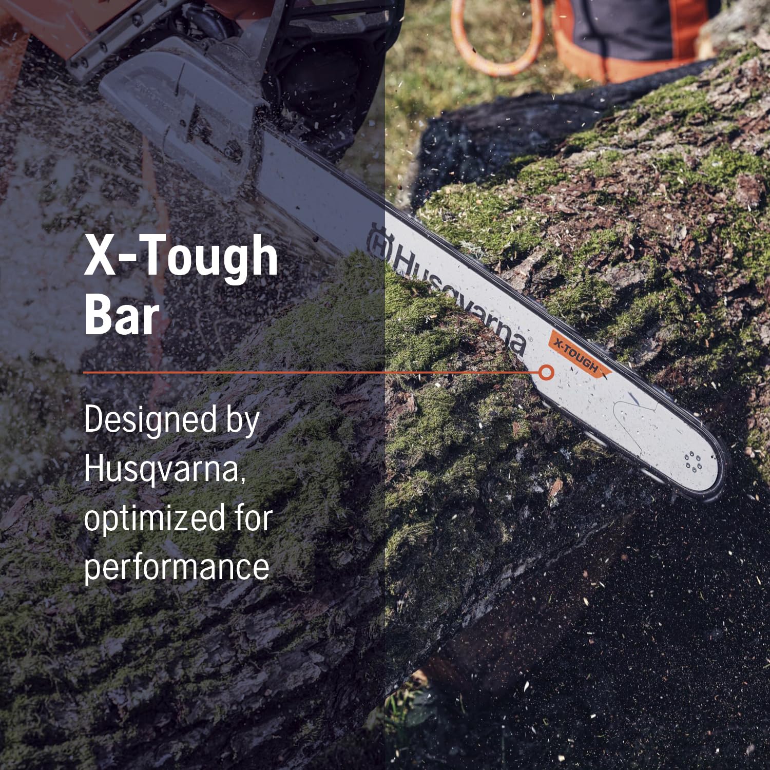 Husqvarna X-Tough bar next to ruler showing 20-inch scale for correct sizing