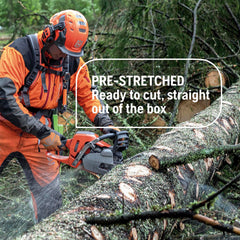 Husqvarna X‑Cut C83S chain installed on saw cutting a log for faster results