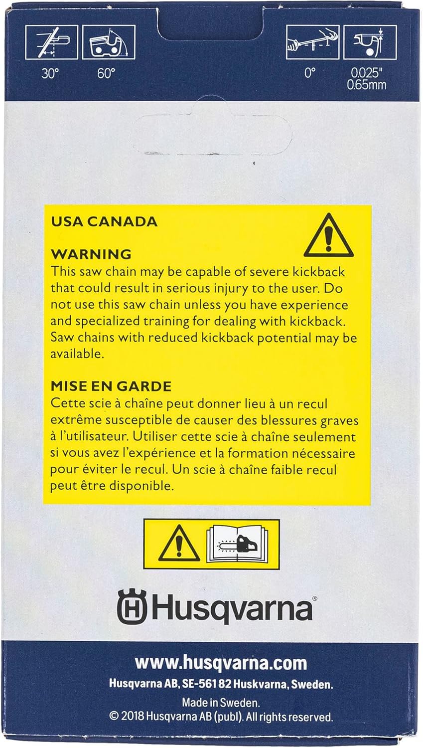 Husqvarna X-CUT golden tie strap detail marking filing start point to simplify maintenance