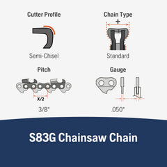 Drive link oil channels on Husqvarna chain improving lubrication and wear resistance