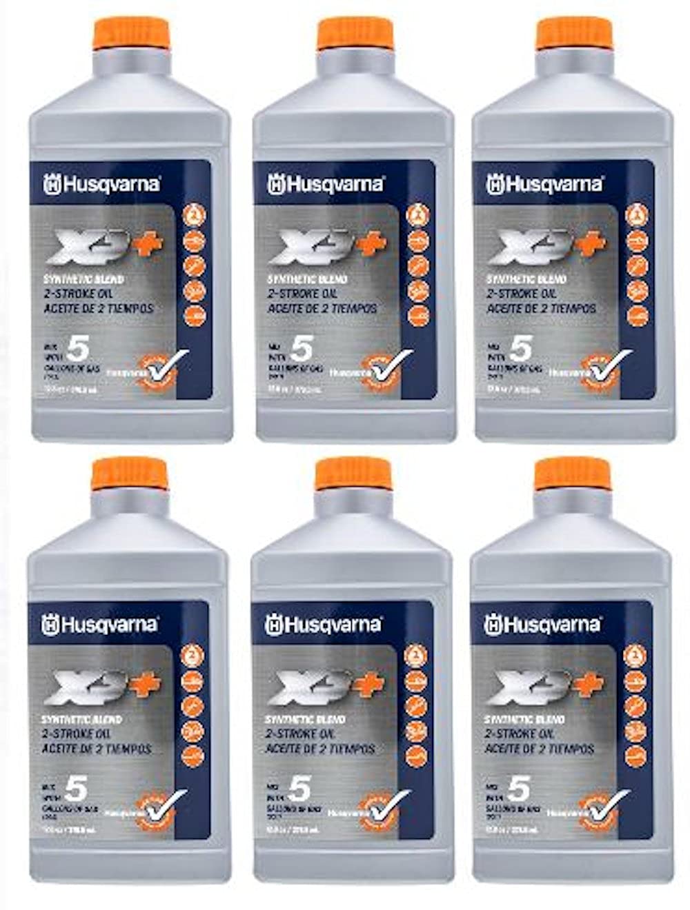 Husqvarna bottle front label showing product and clear mixing benefit