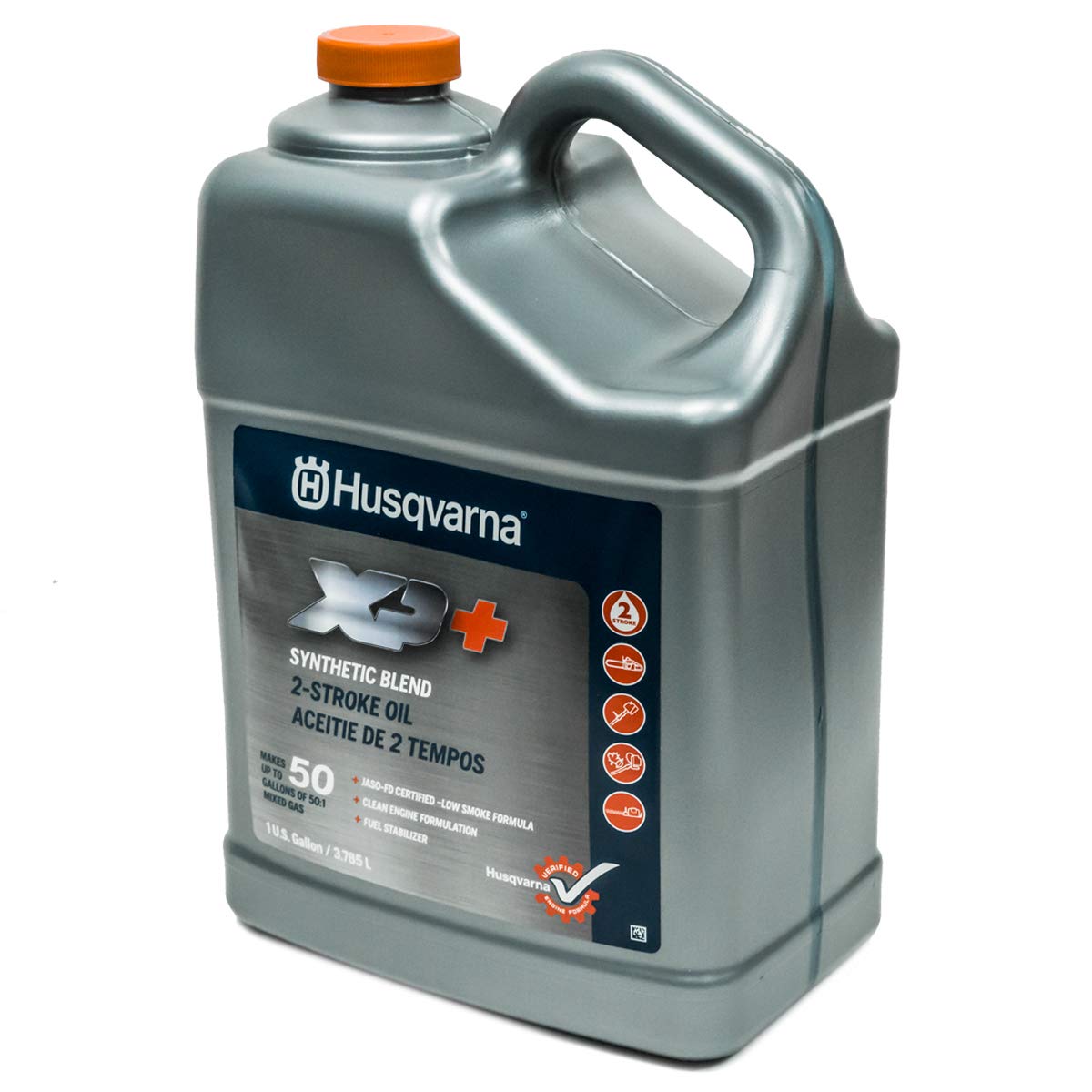 Husqvarna XP+ mixed fuel in measuring container for accurate 50:1 ratio