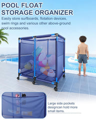 Hutigertech cart filled with pool noodles and floats for fast reach and tidy deck