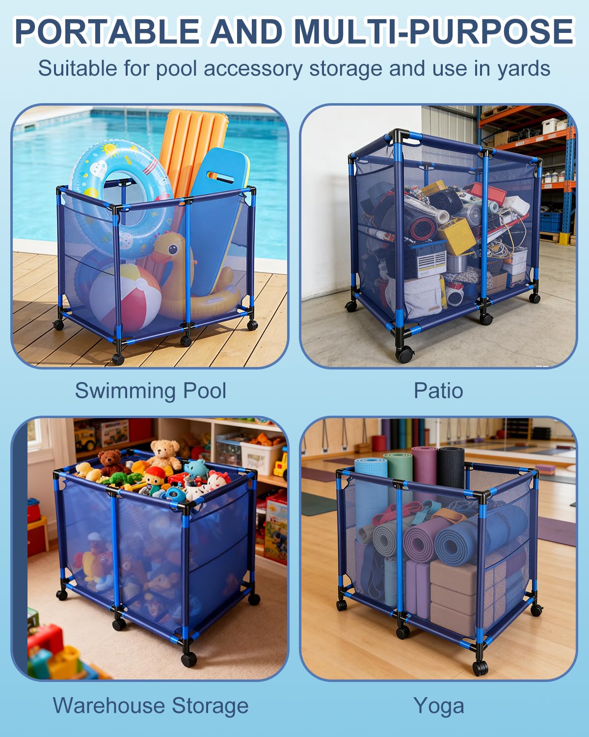 Hutigertech poolside lifestyle scene demonstrating convenient mobile storage and tidy area
