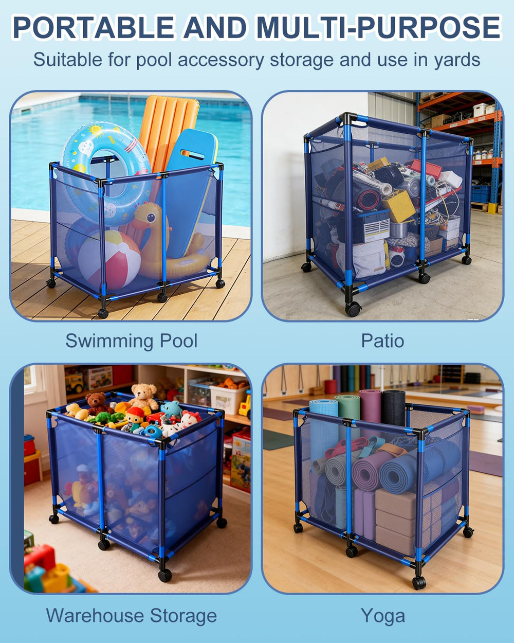 Hutigertech poolside lifestyle scene demonstrating convenient mobile storage and tidy area