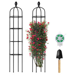 Huvai front view of two assembled obelisks showing slim footprint and height benefit