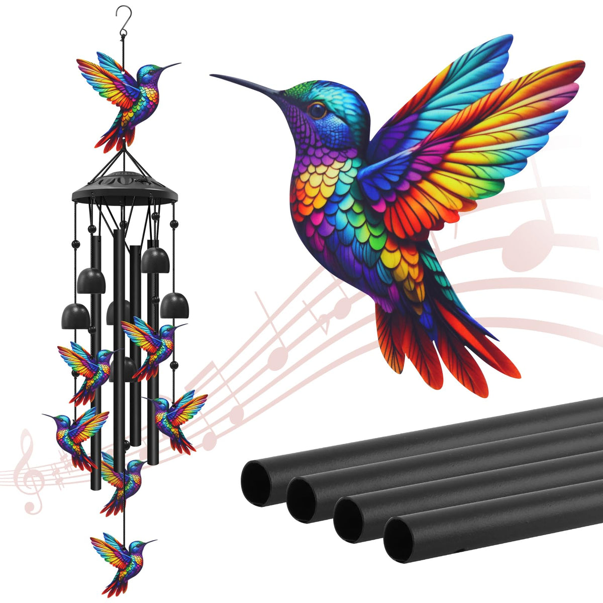 HUVNSOCH front view hummingbird chime showing elegant decor and calming tones