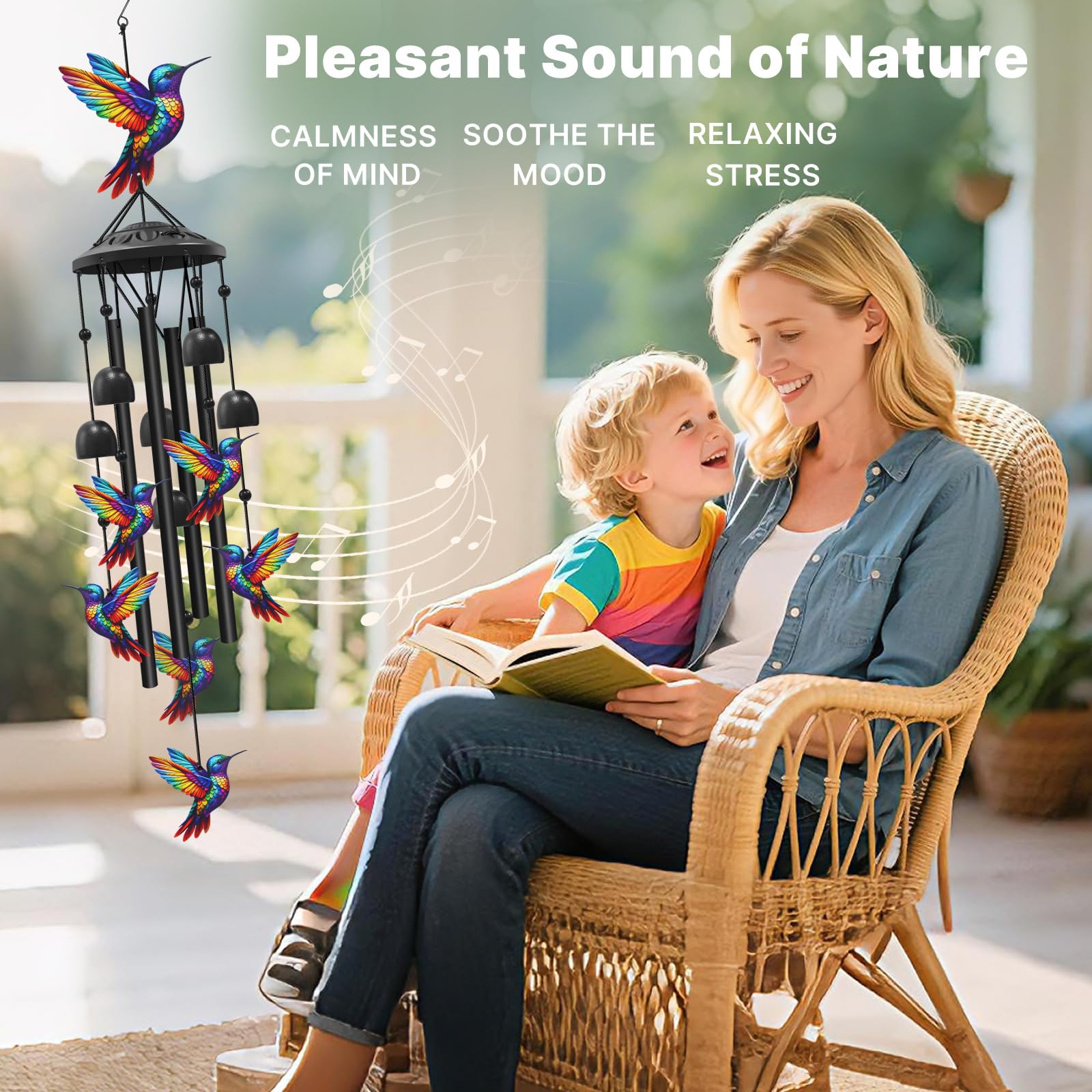 HUVNSOCH wind chime hanging on porch creating soothing outdoor ambiance