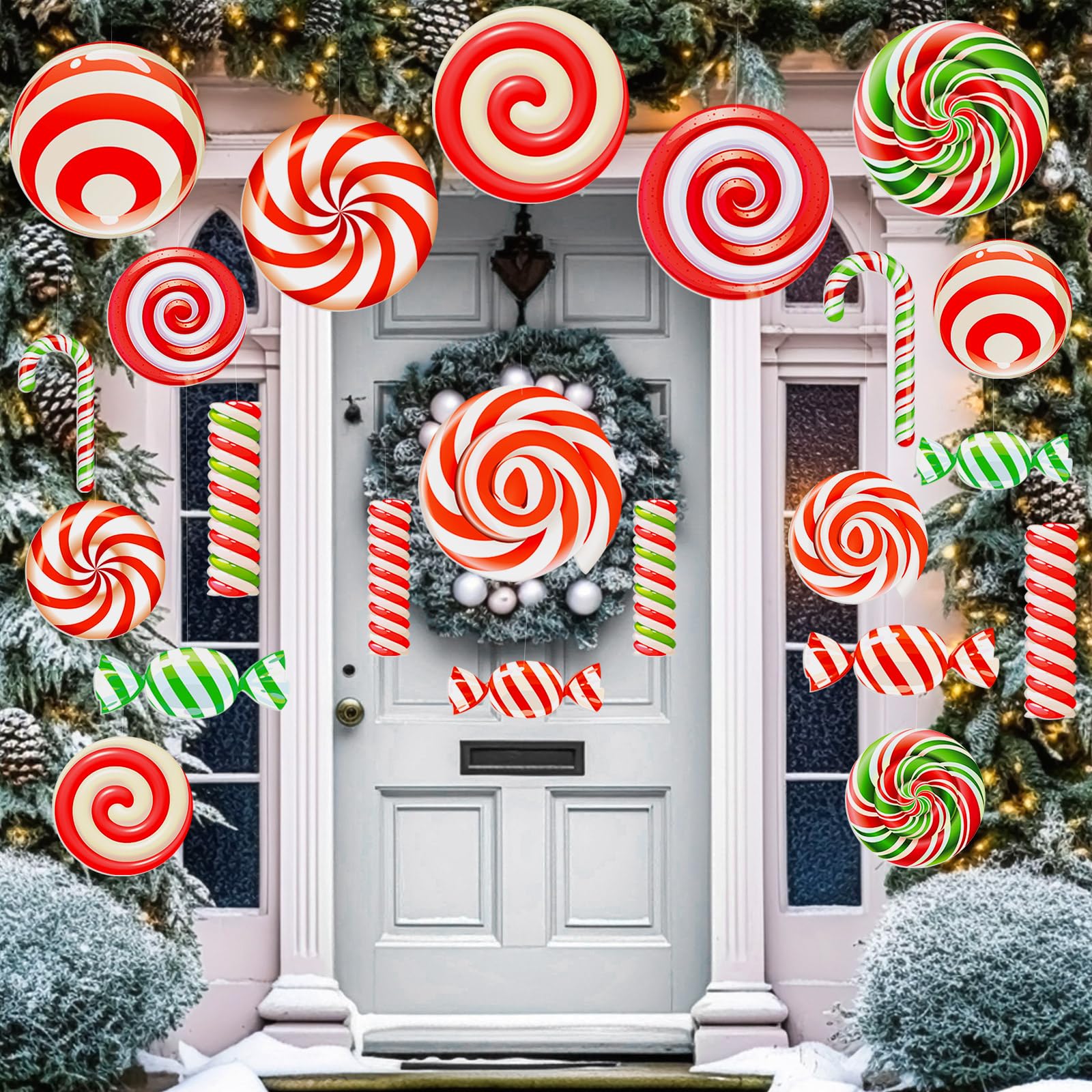 Huwena ornaments in use on a lawn creating visible holiday curb appeal
