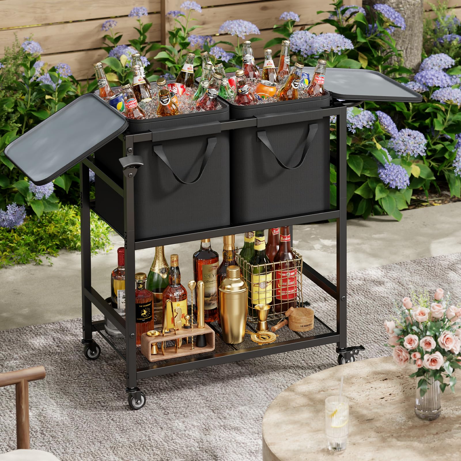 Huxitocan cooler cart in use poolside enabling effortless entertaining benefit