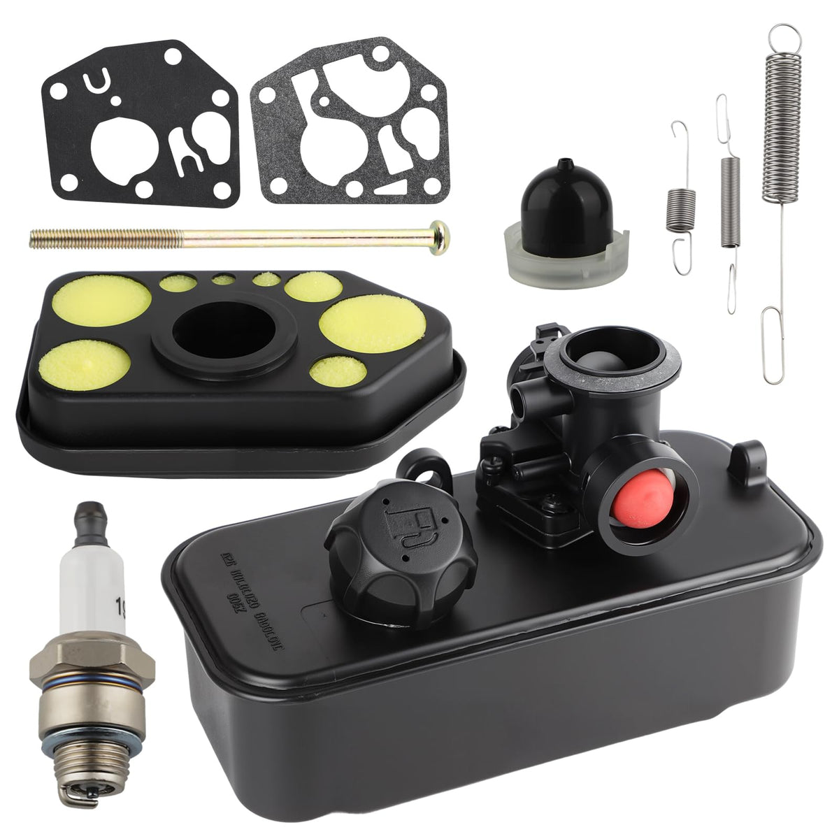 HUZTL front view of full carburetor fuel tank air cleaner kit showing all parts