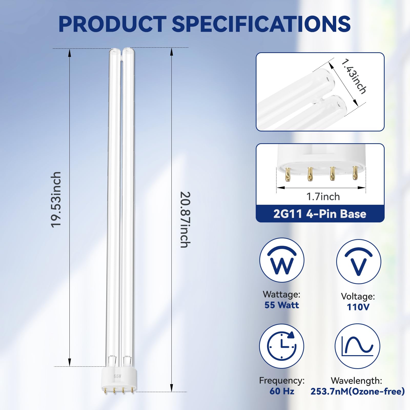 HWEIUA four-pin 2G11 base detail ensuring secure electrical fit