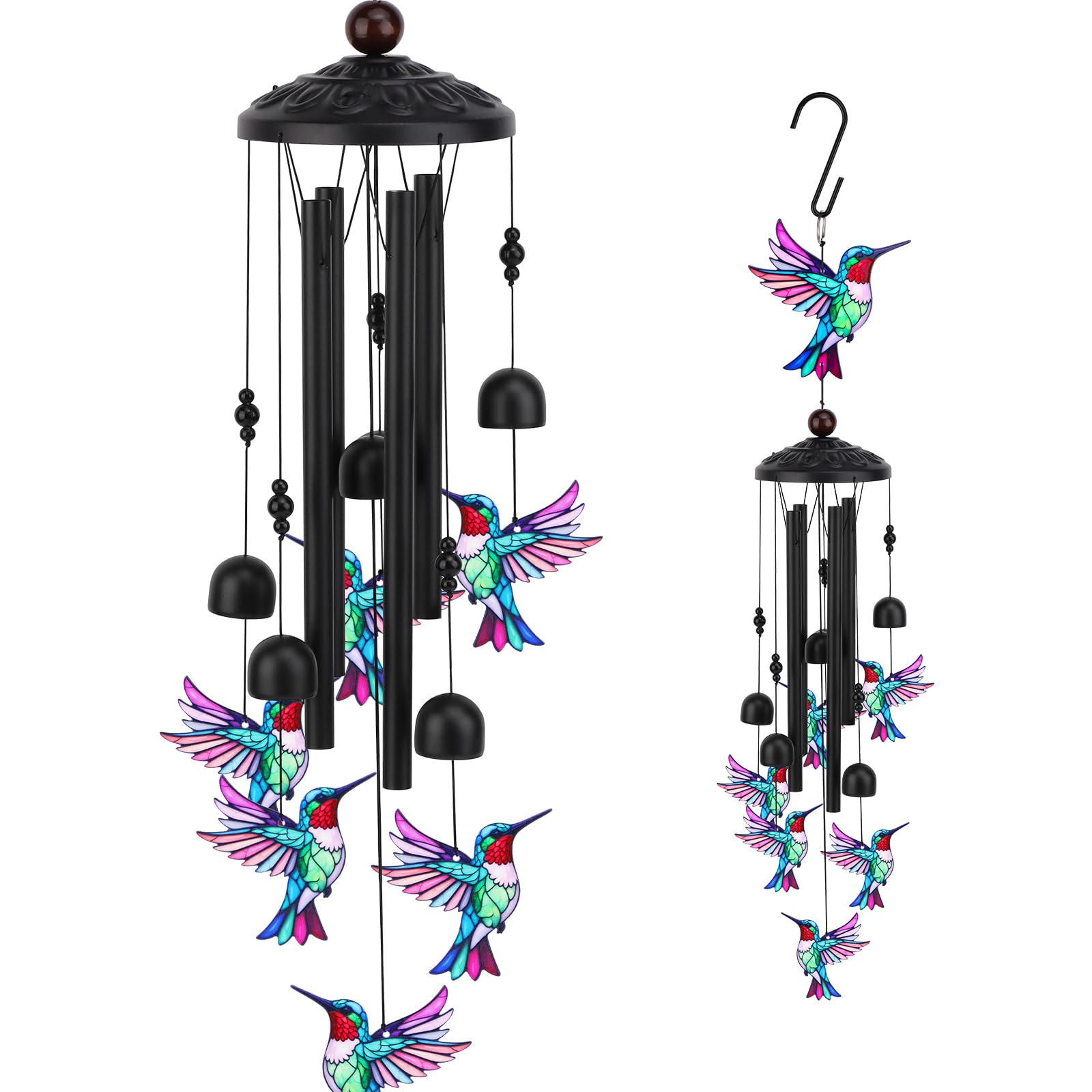 HWING hummingbird front view showing colorful design and hanging hook benefit