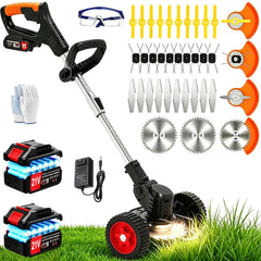 HWLANTU front view of cordless weed wacker showing controls and ergonomic handle for easy use